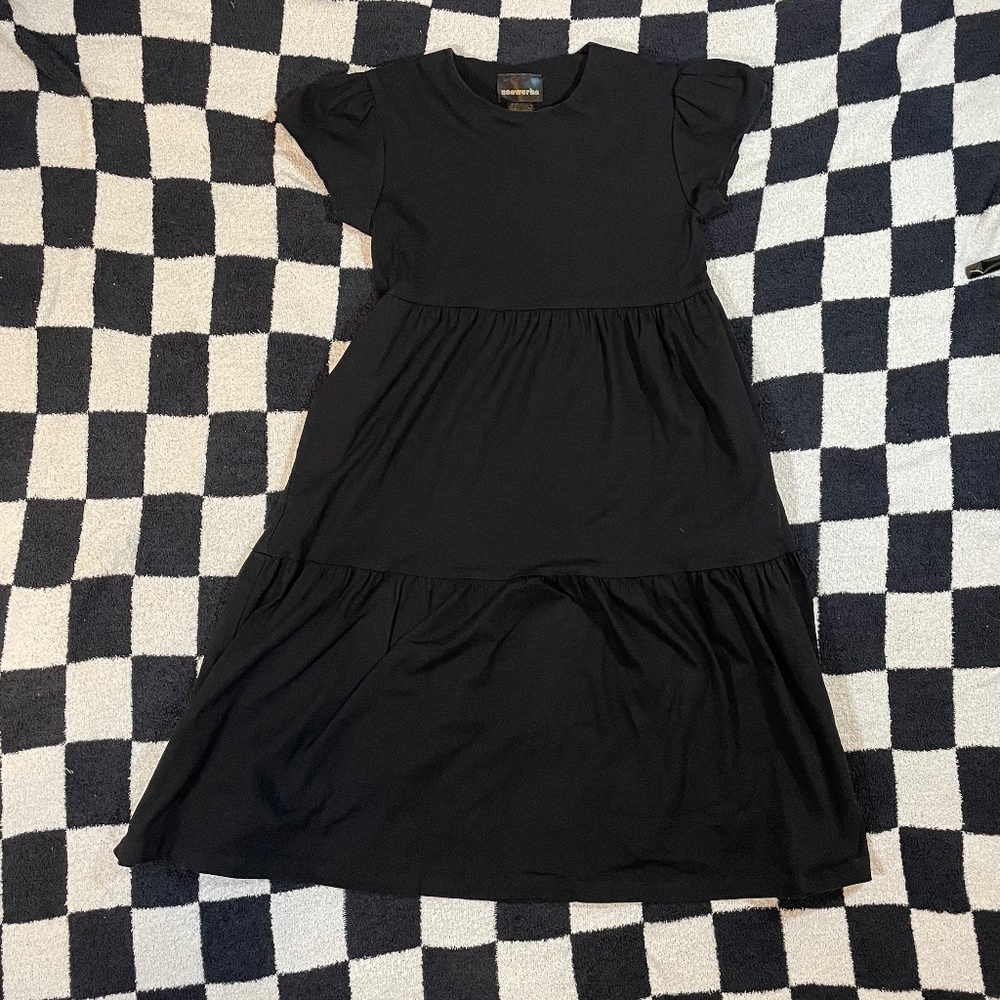 nooworks frida black made in california cotton midi dress XS